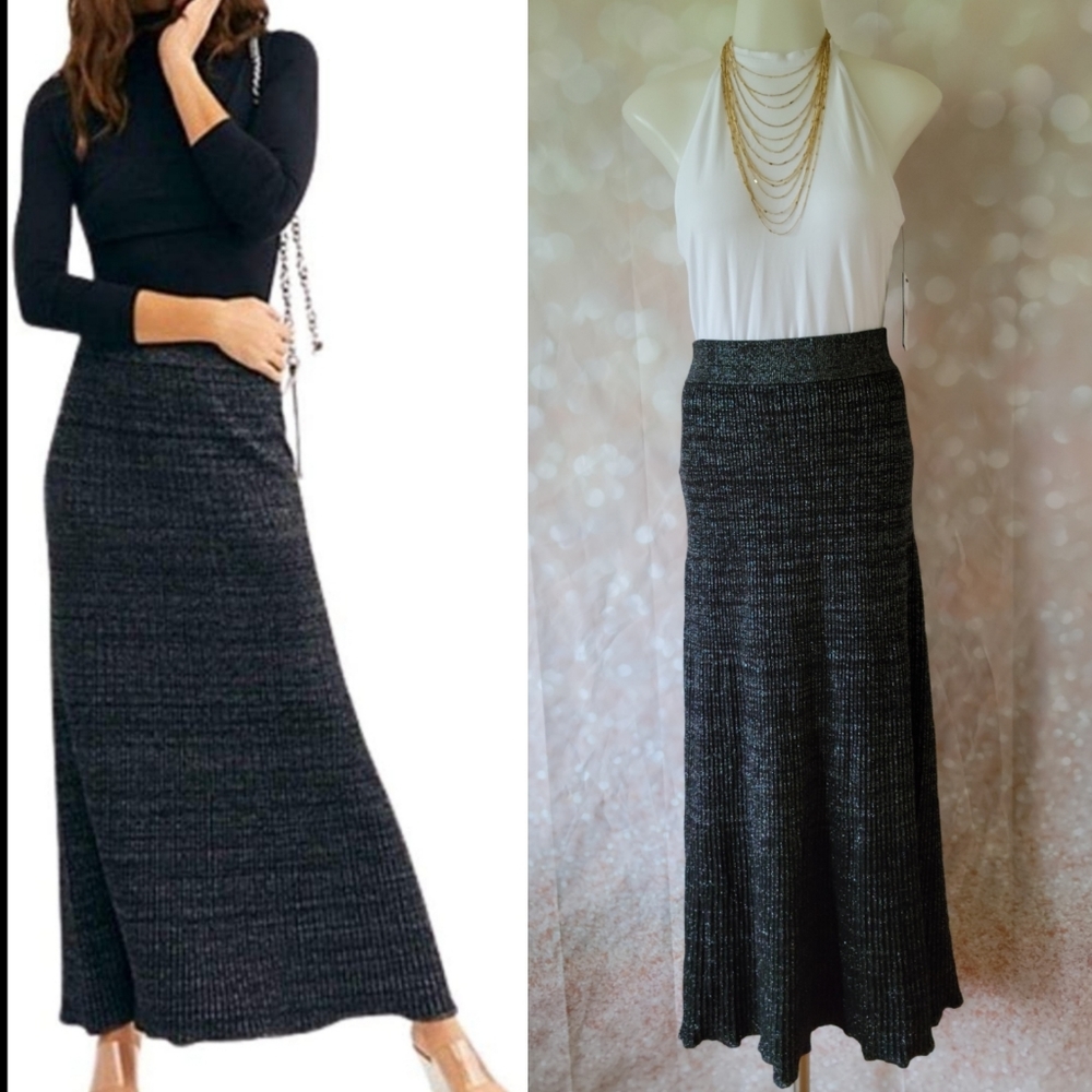 Free People Shine Bright Metallic Ribbed Skirt